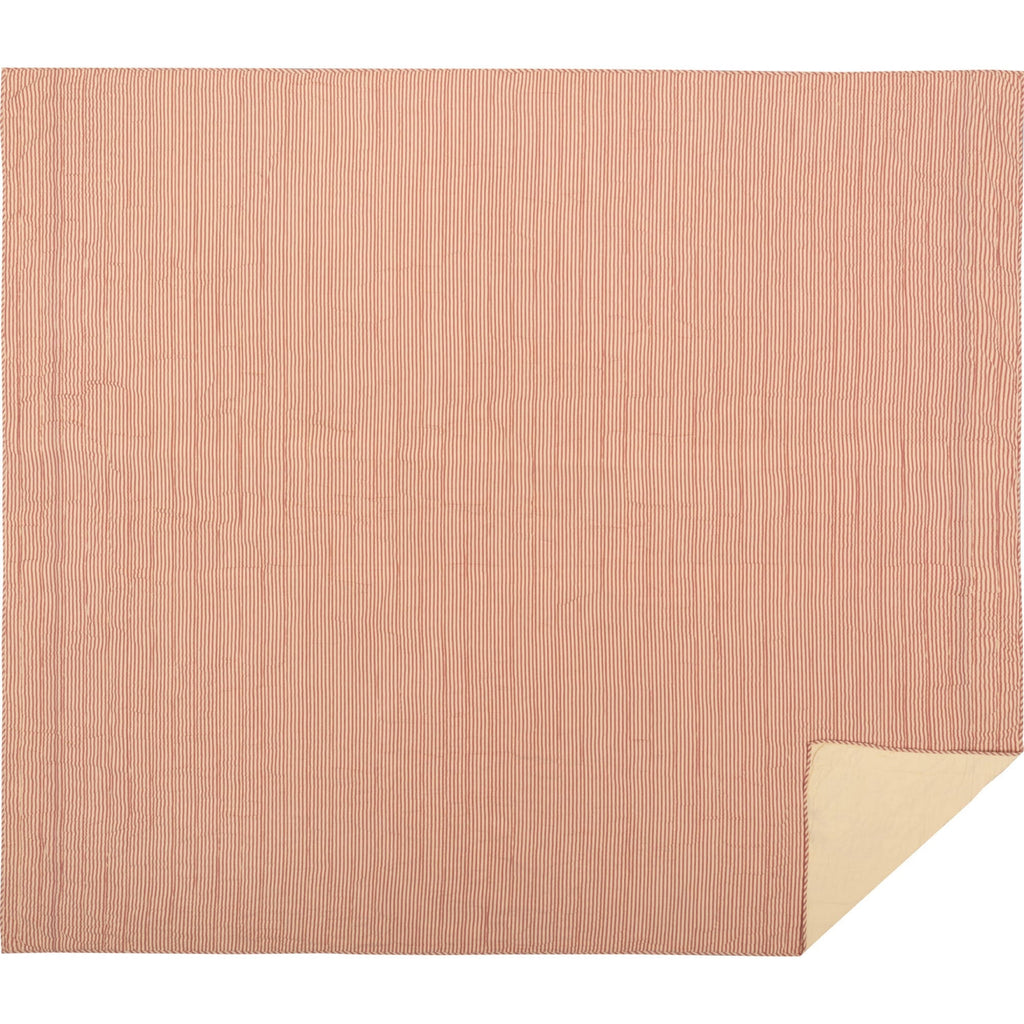 Red Ticking Stripe California King Quilt Coverlet X5743
