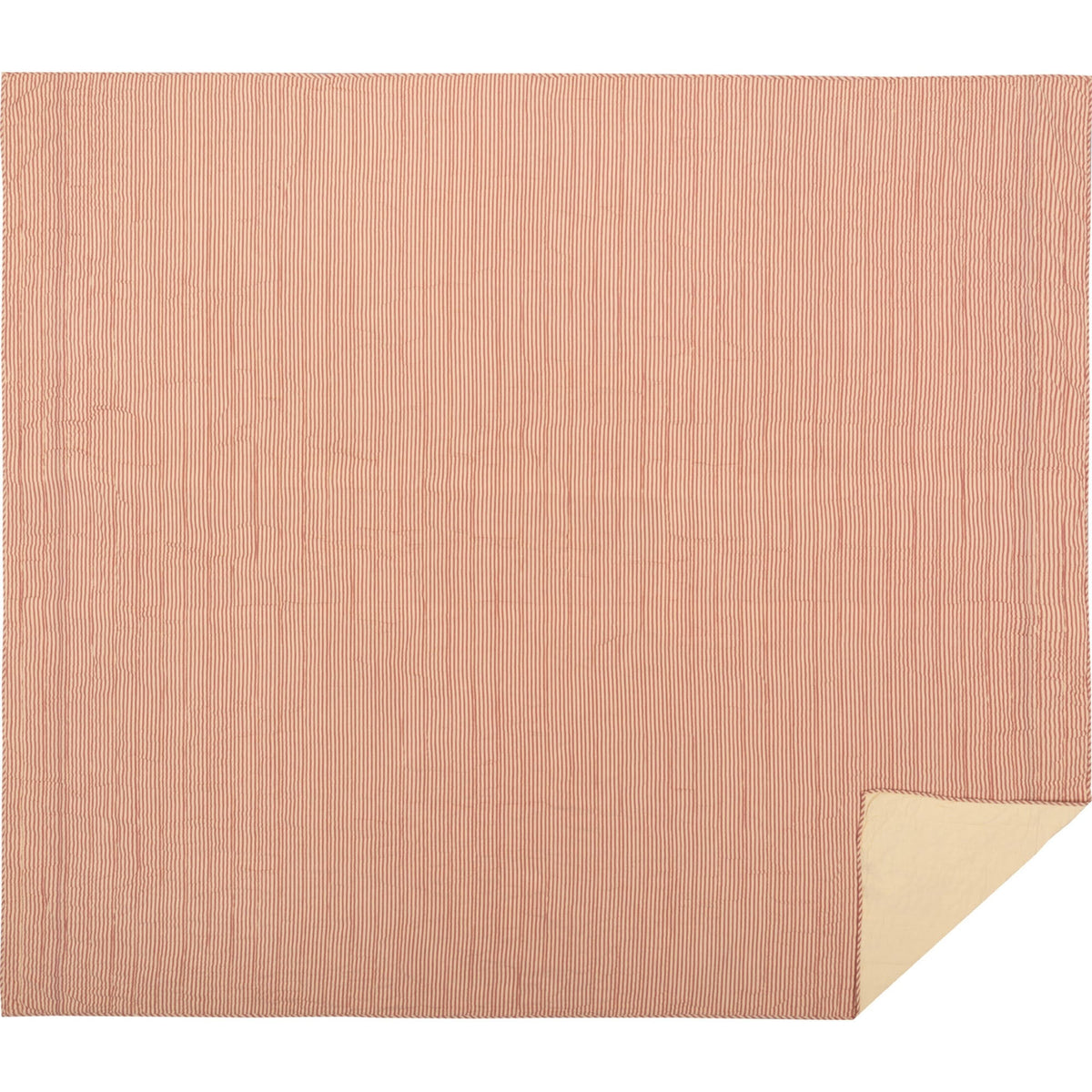 Red Ticking Stripe California King Quilt Coverlet X5743
