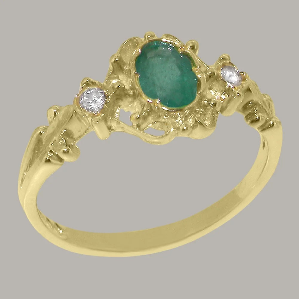 9k Yellow Gold Emerald & Diamond Engagement Ring V67026