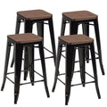 Set of 4 Counter Height Backless Barstool with Wood Seat I4291