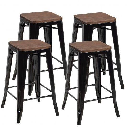 Set of 4 Counter Height Backless Barstool with Wood Seat I4291