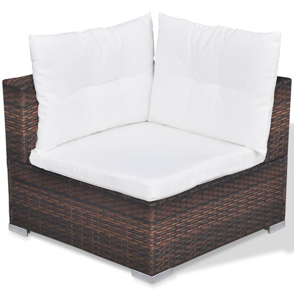 10 Piece Brown Poly Rattan Outdoor Sofa Set with Coffee Table and Ottoman B618