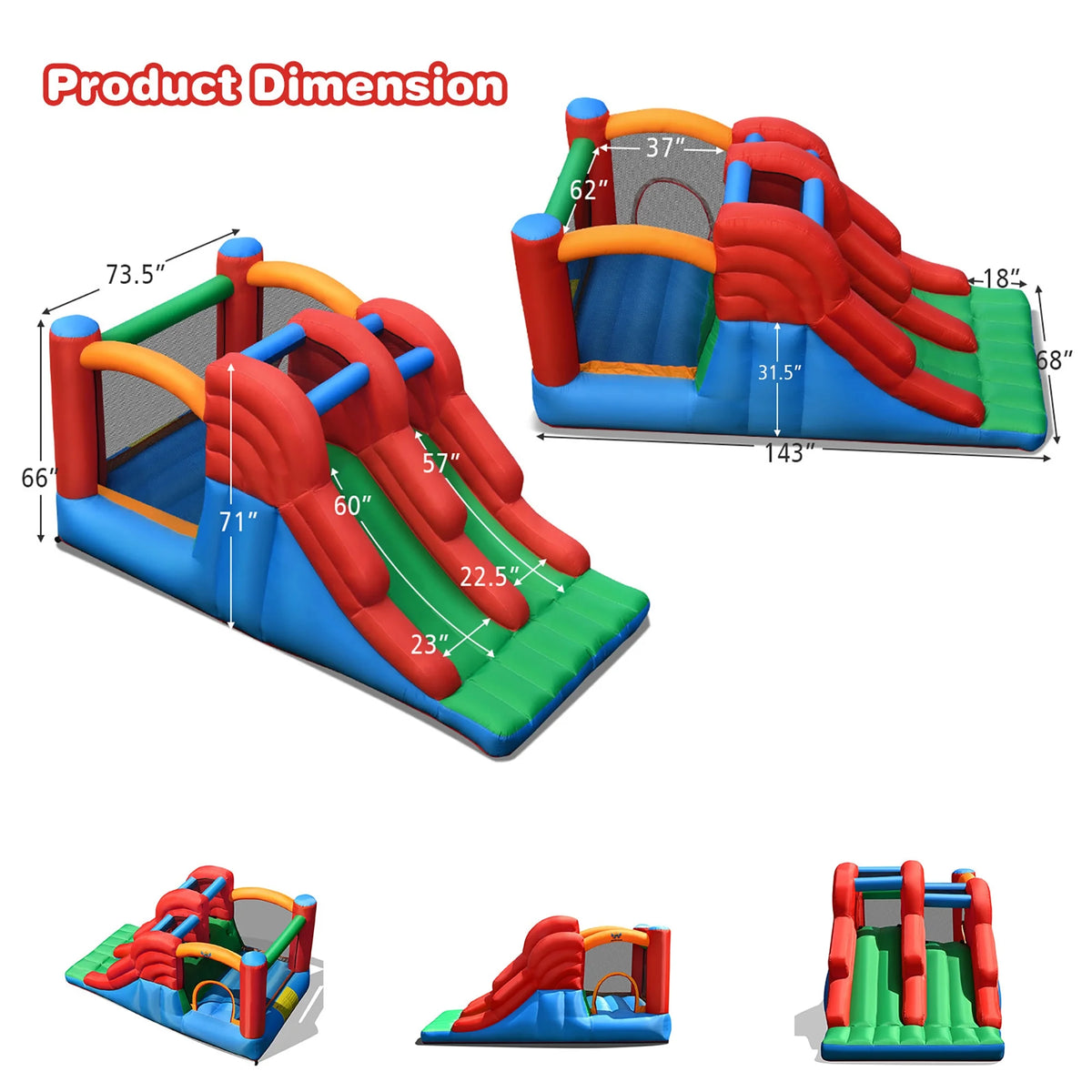 Inflatable Bounce House 3-in-1 Dual Slides Jumping Castle with 550W Blower T924
