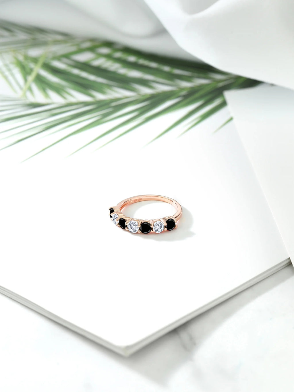 18K Rose Gold Plated Silver Round Diamond and Moissanite Anniversary Ring F280