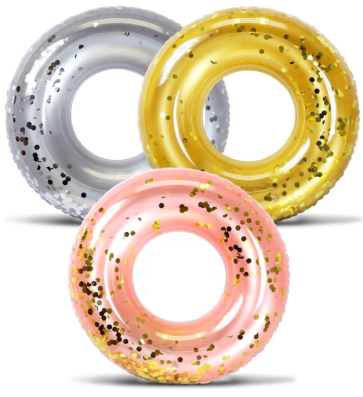 Silver, Gold, and Rose Gold Inflatable Pool Floats Tube Set of 3 - 36 inch M926501