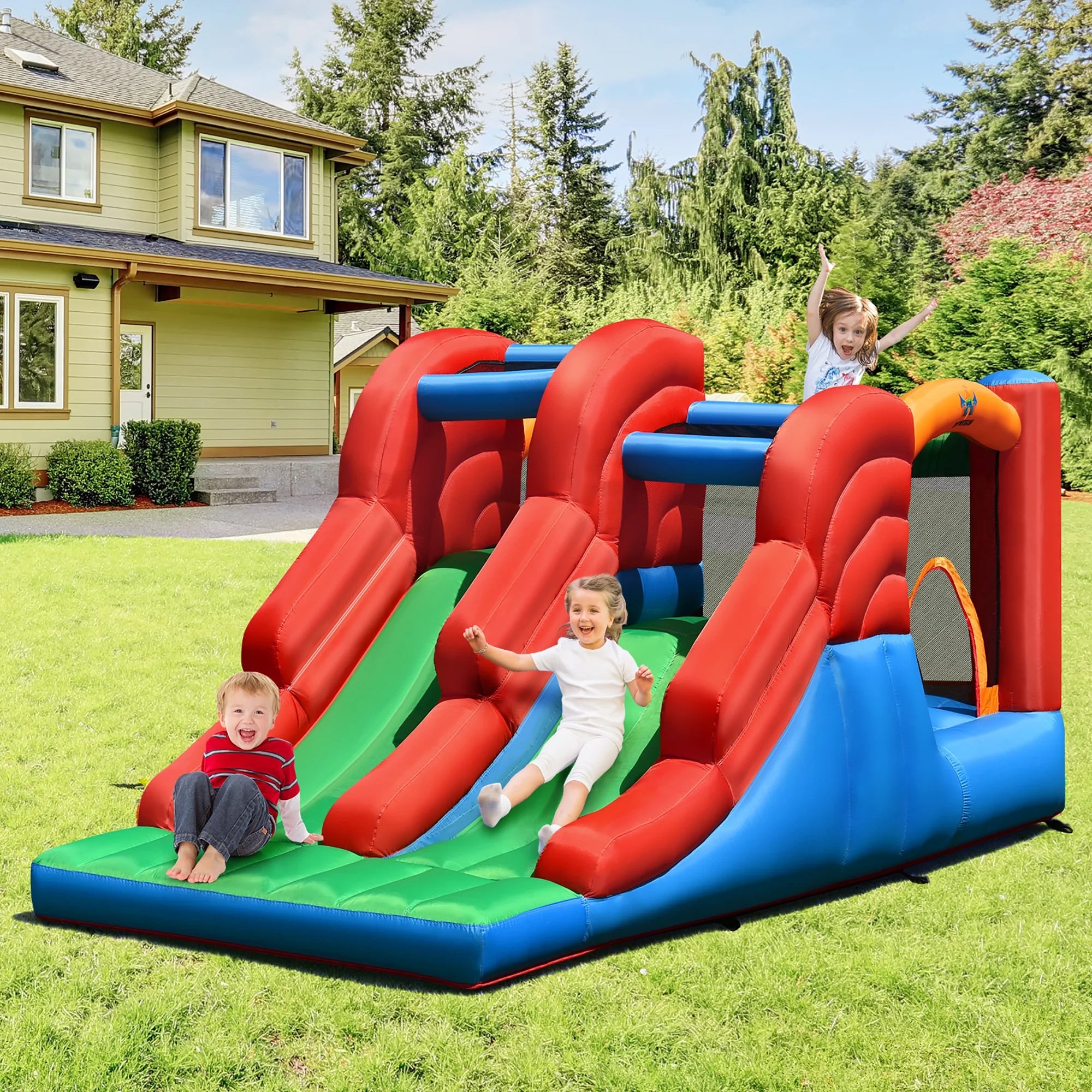Inflatable Bounce House 3-in-1 Dual Slides Jumping Castle with 550W Blower T924