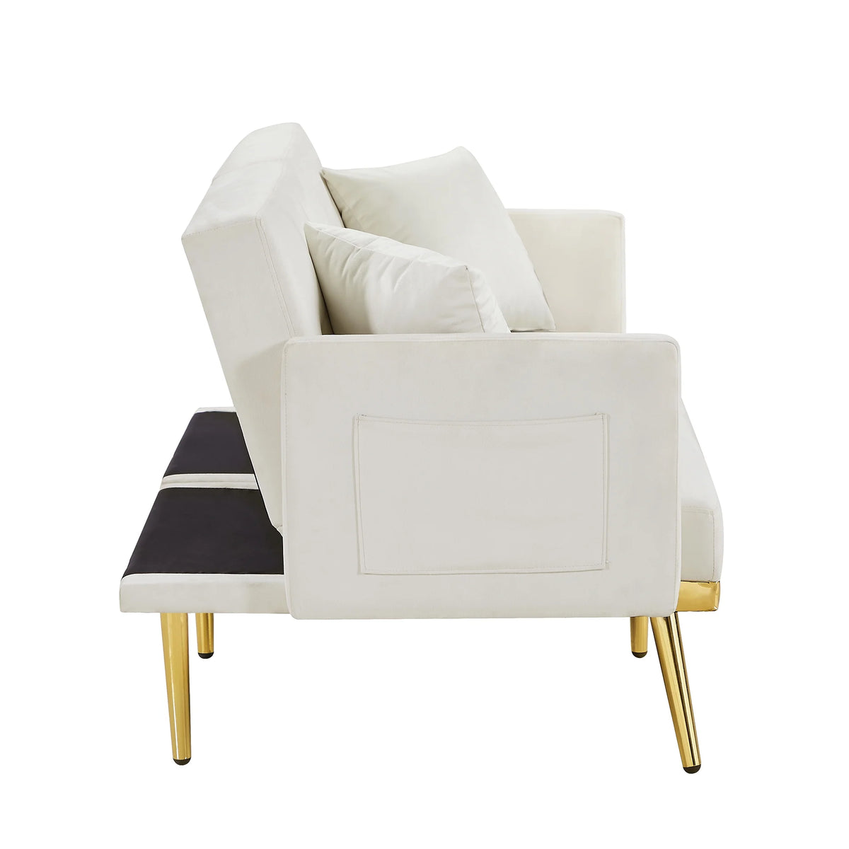 Modern Velvet Tufted Sofa Bed with Metal Legs 2 Pillows S47902