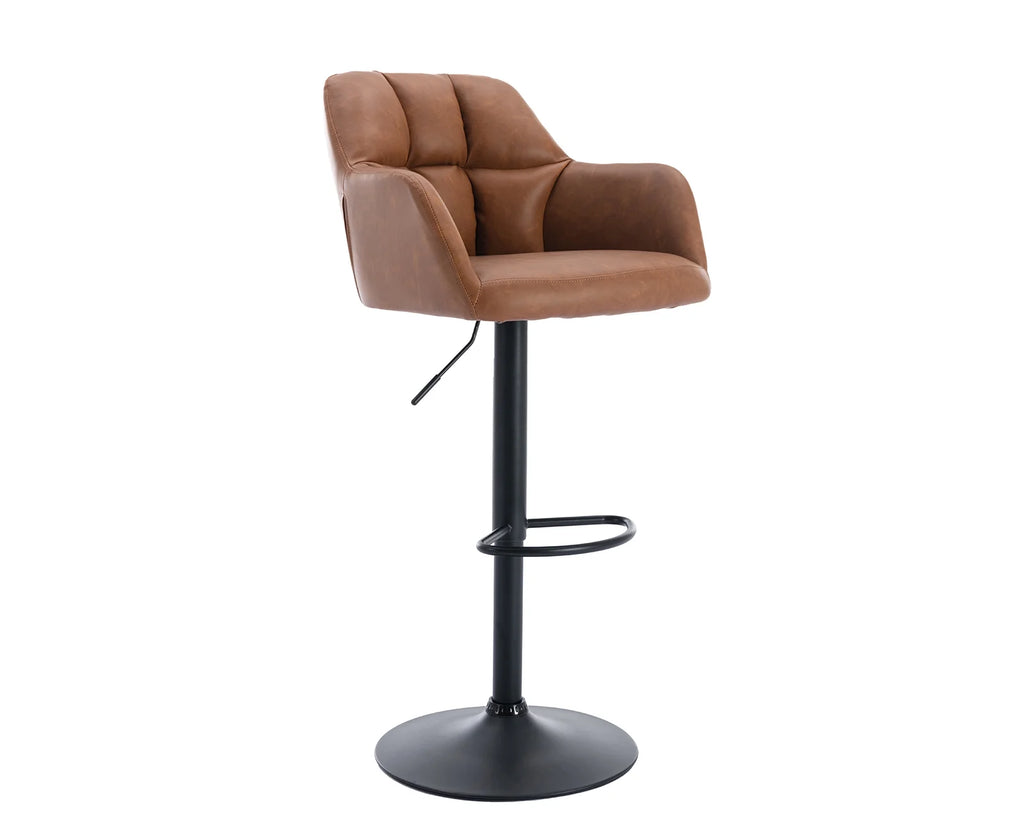 Brown Faux Leather Adjustable Swivel Bar Stool Set of 2 G5548