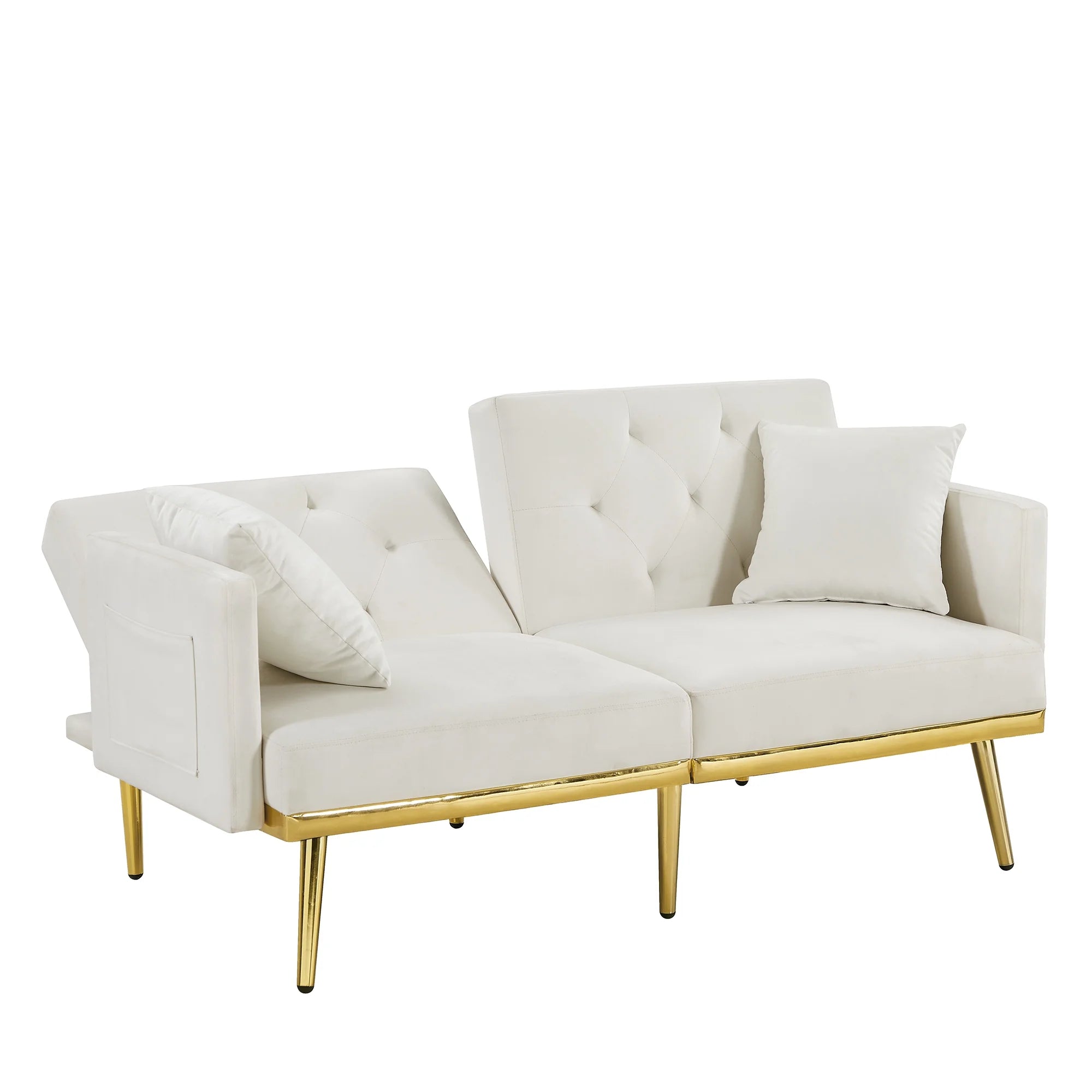 Modern Velvet Tufted Sofa Bed with Metal Legs 2 Pillows S47902