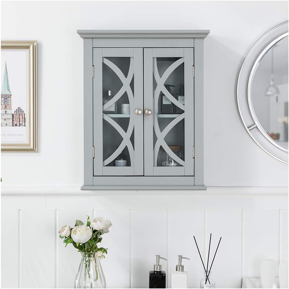 Grey Wooden Storage Cabinet with Double Doors and Drawer T37017