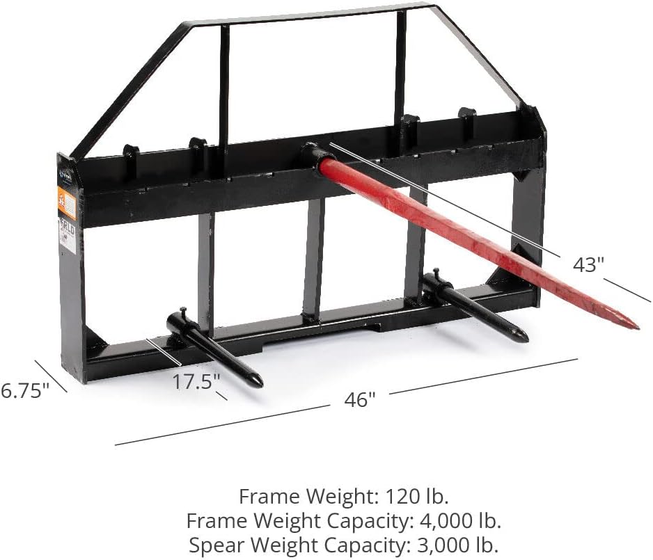 Skid Steer Hay Frame Attachment with 43" Hay Spear and Stabilizers, 4,000 LB S197