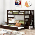 Solid Wood Twin-Over-Twin Bunk Bed with 3 Storage Drawers and Staircase (Grey) Q740