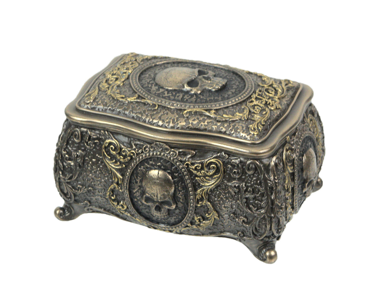 Metallic Bronze Finished Human Skull Cameo Design Trinket Box Y564