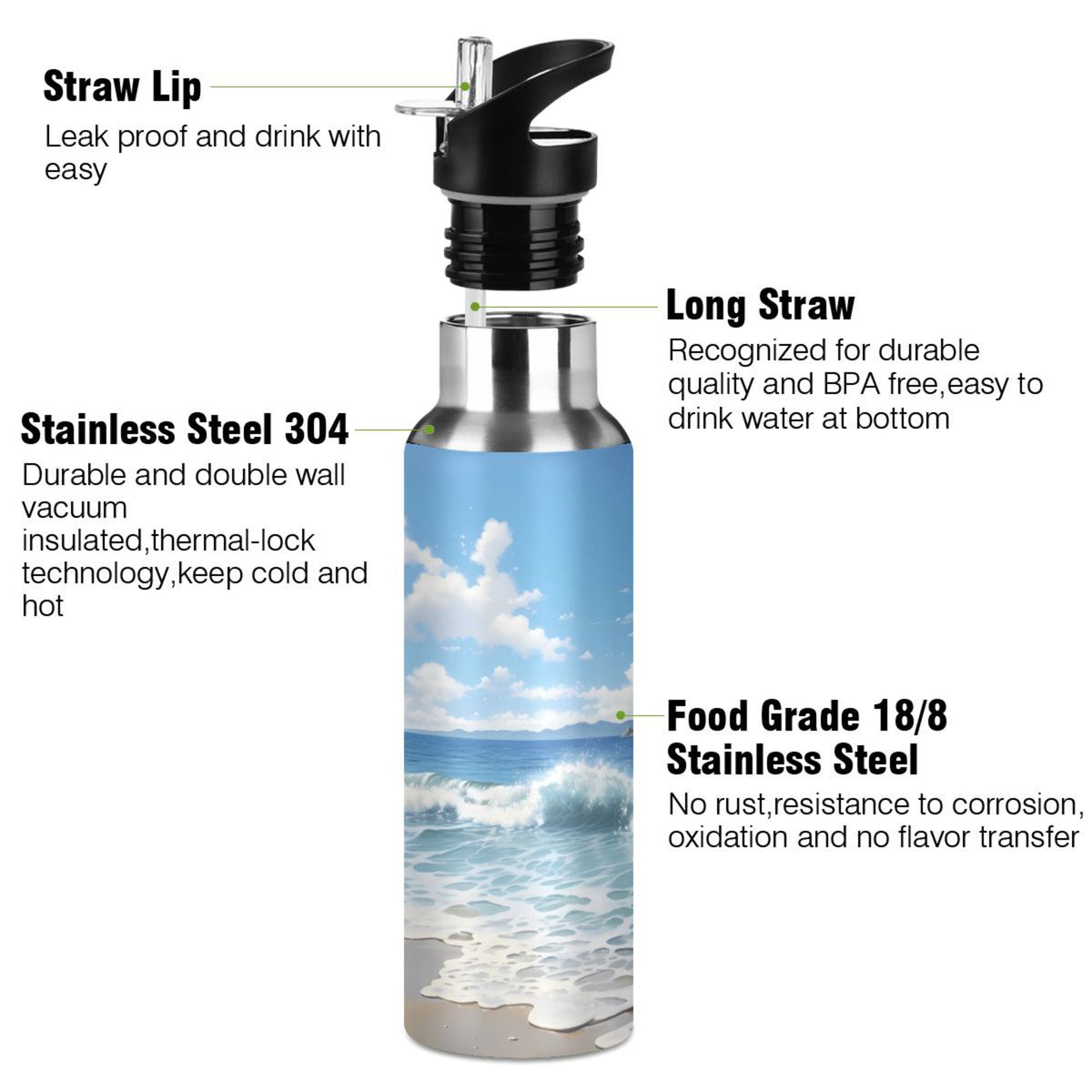 Insulated Stainless Steel Water Bottle with Straw Lid 20 oz S3353