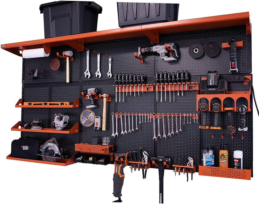 Black/Silver Metal Pegboard Wall Organization System N54188