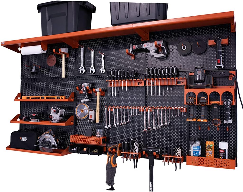 Black/Silver Metal Pegboard Wall Organization System N54188