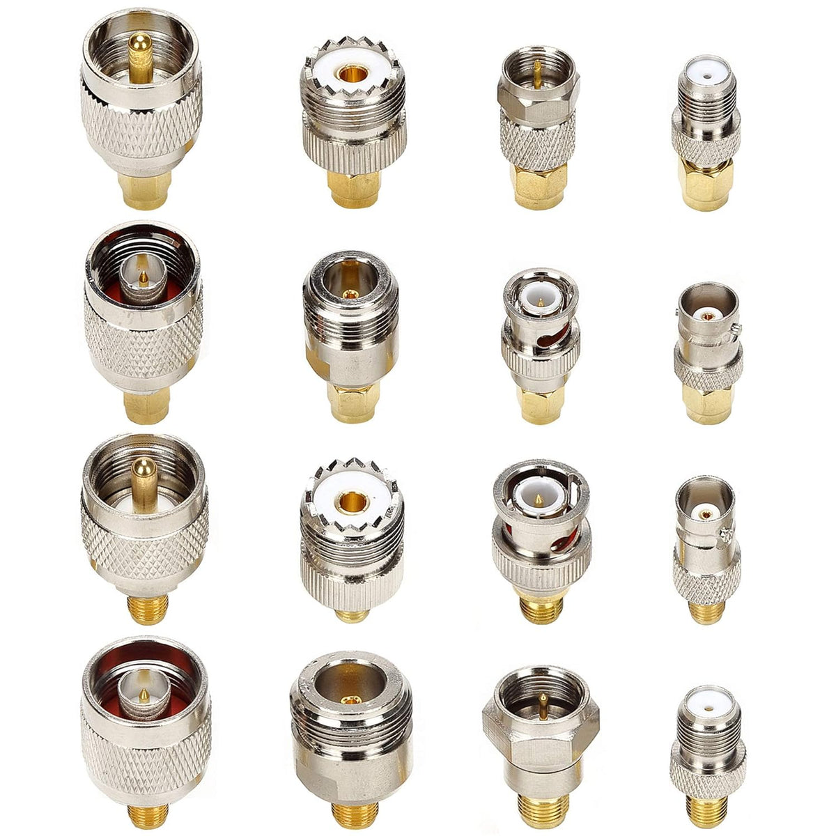 SMA Connector Kit Adapter Standard SMA/BNC/UHF/N/F Male to Female Cable Connector Converter Pack of 16 T125