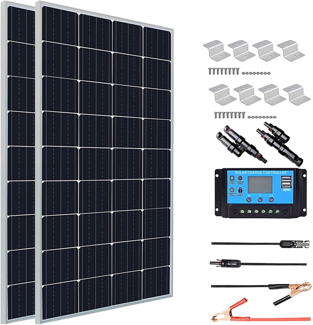 300 Watt 12V Monocrystalline Solar Panel Kit with Charge Controller and Mounting Brackets M2316