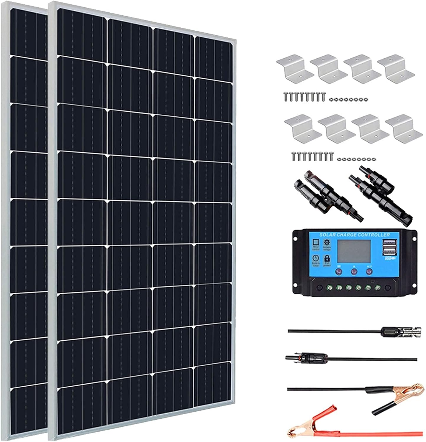 300 Watt 12V Monocrystalline Solar Panel Kit with Charge Controller and Mounting Brackets M2316