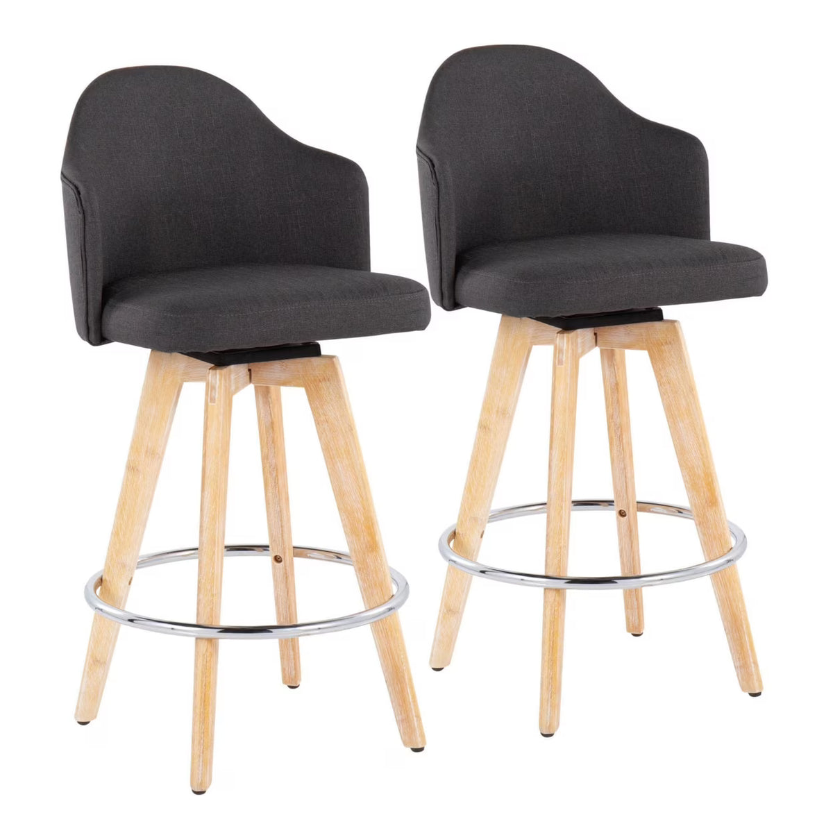 Charcoal Counter Stool with Natural Bamboo Legs and Chrome Metal Footrest M577