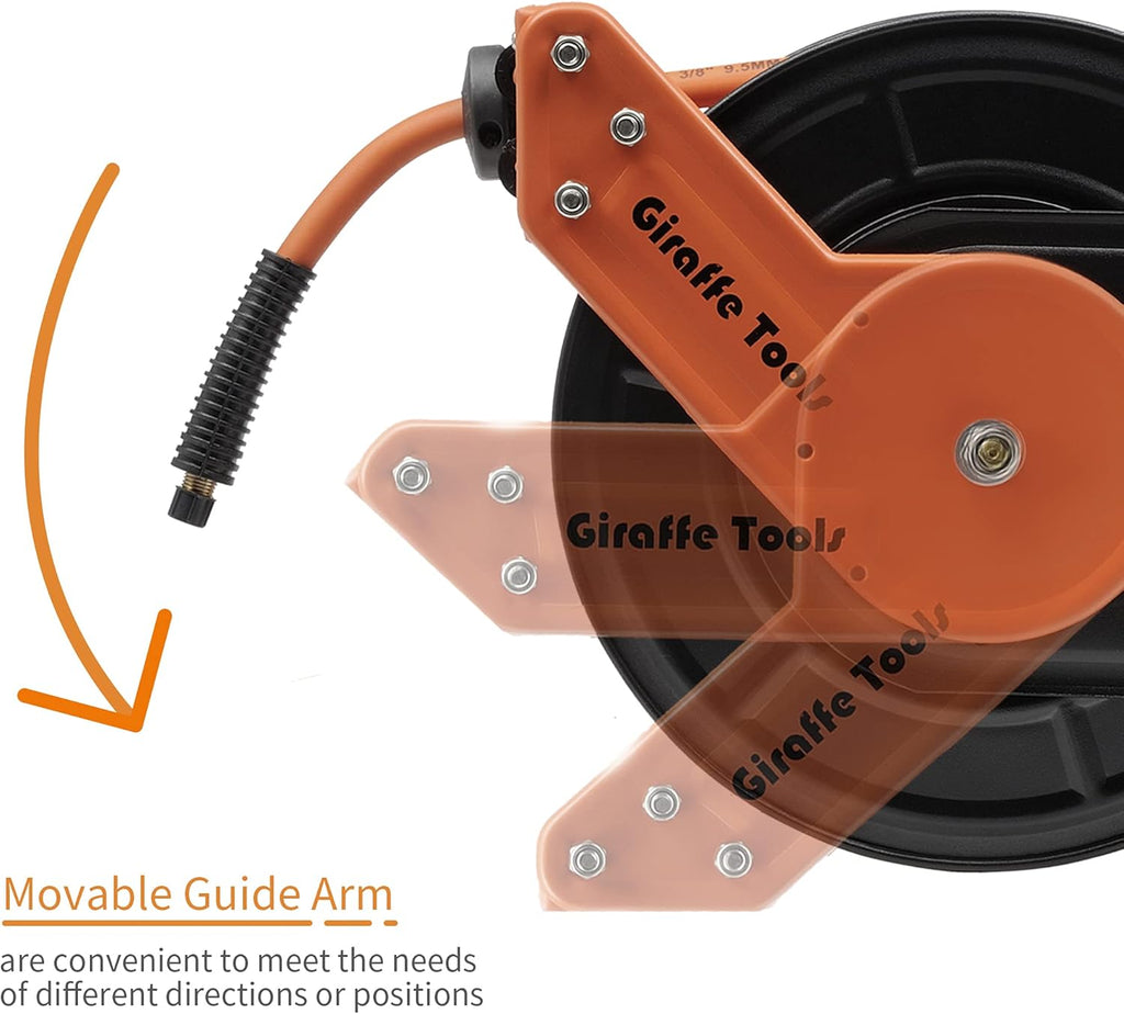 Retractable Air Hose Reel Wall Mount with 3/8 in. x 25 FT Hybrid Hose, Steel Reel Auto Rewind 300PSI Pack of 2 T789