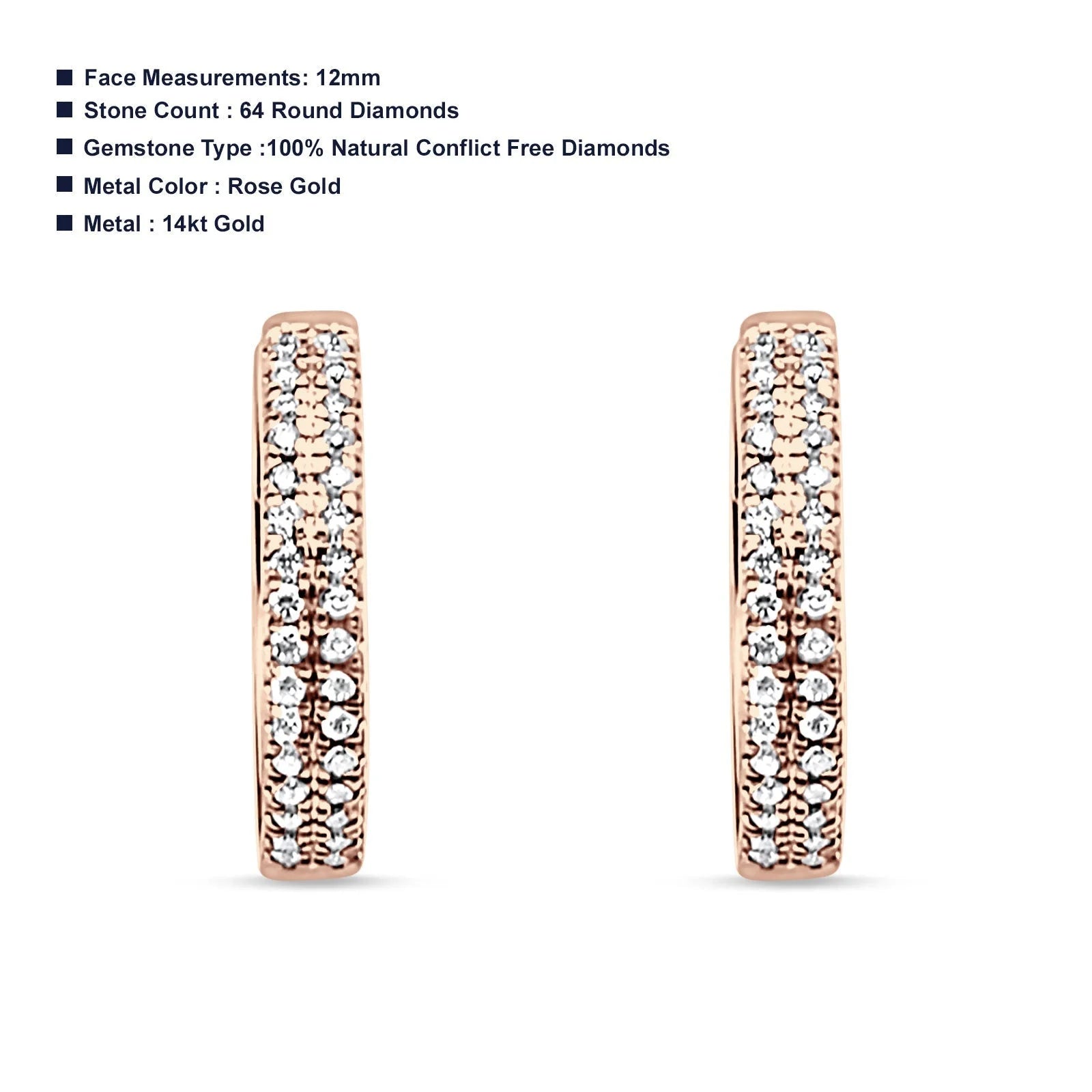 14K Rose Gold Hinged Huggie Hoop Diamond Stud Earrings H9612