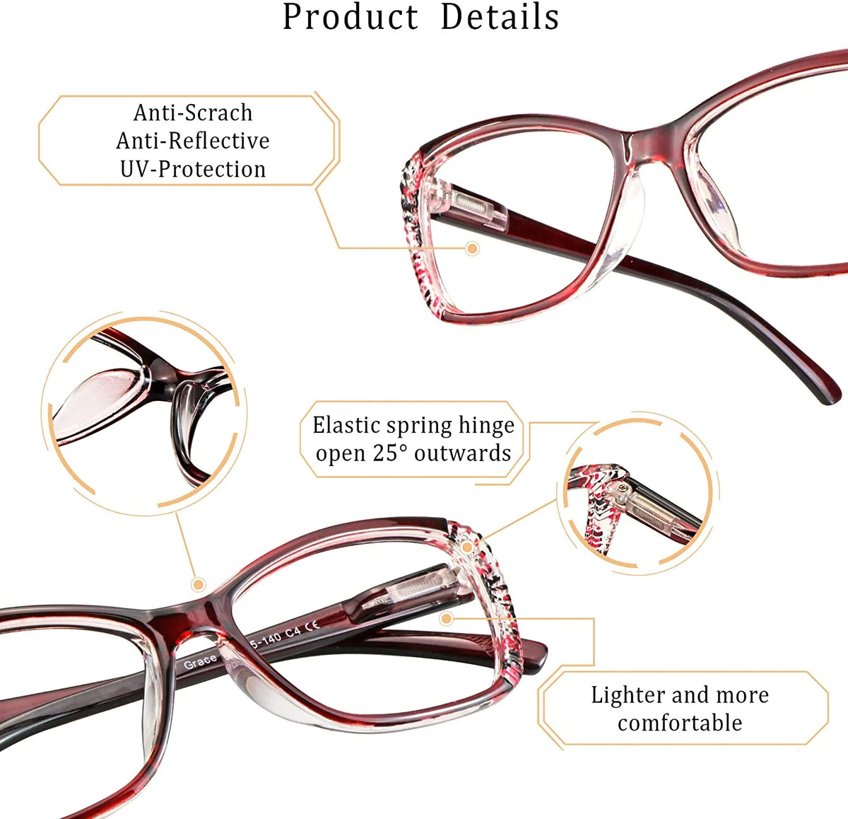 5 Pairs Blue Light Blocking Rectangle Reading Glasses U34674