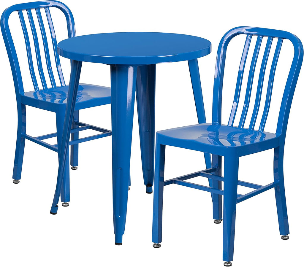 24'' Round Green Metal Indoor-Outdoor Table Set with 2 Chairs V6487
