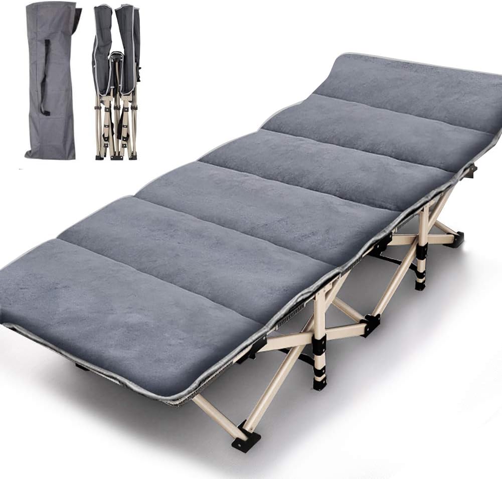 Portable Heavy Duty Outdoor Sleeping Cot with Carry Bag (Grey+ Pad) W258922