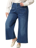 Plus Size Wide Leg Stretch Washed Long Jeans U38737