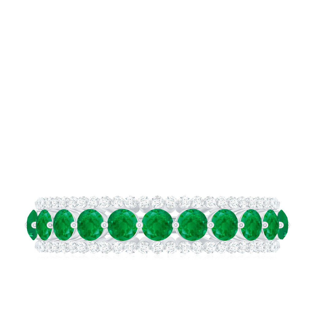 Emerald Half Eternity Ring, 925 Sterling Silver, US 12.50 U50076
