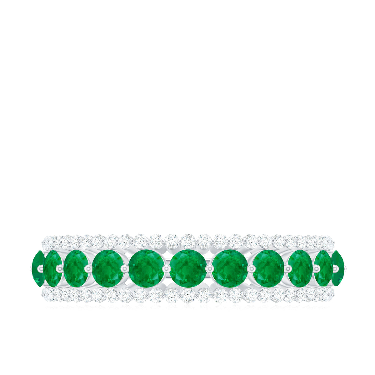 Emerald Half Eternity Ring, 925 Sterling Silver, US 12.50 U50076