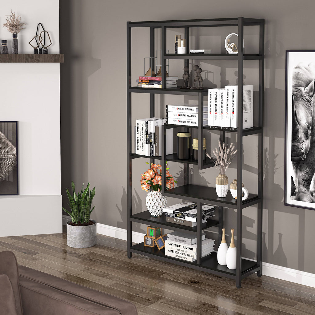 Black Staggered Bookshelf Etagere Bookcase P3268