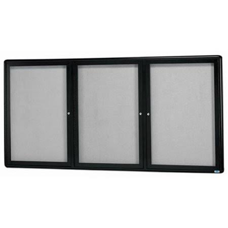 3-Door Enclosed Bulletin Board, Graphite, Gray A887029