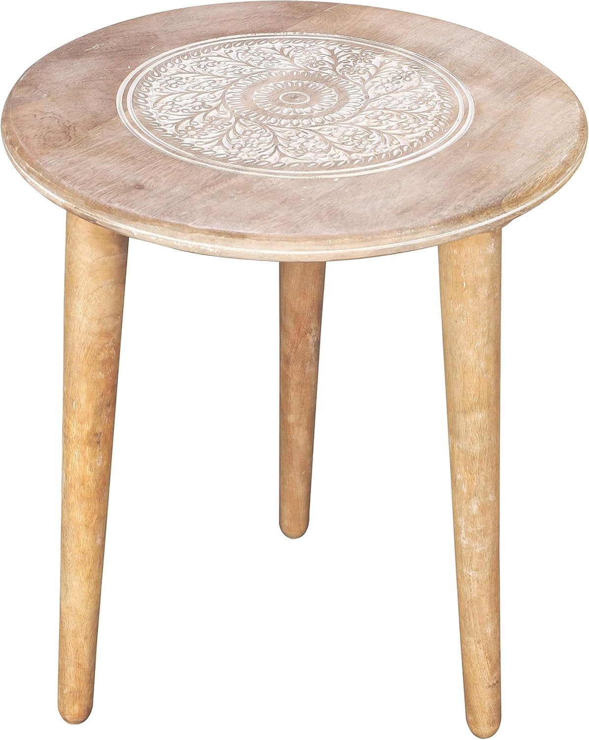 White Wash Solid Wood Octagonal Accent Table 18 Inch Round Top 18 Inch High V667