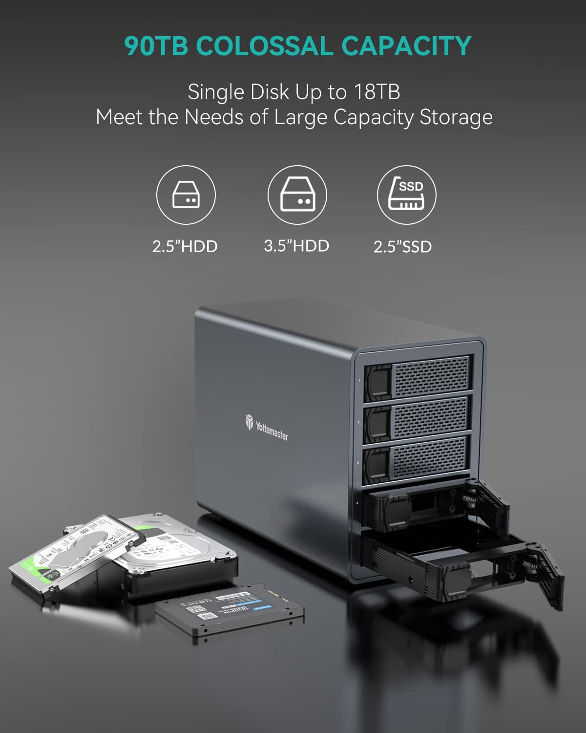 5 Bay Aluminum Alloy USB3.0 External Hard Drive Enclosure J416