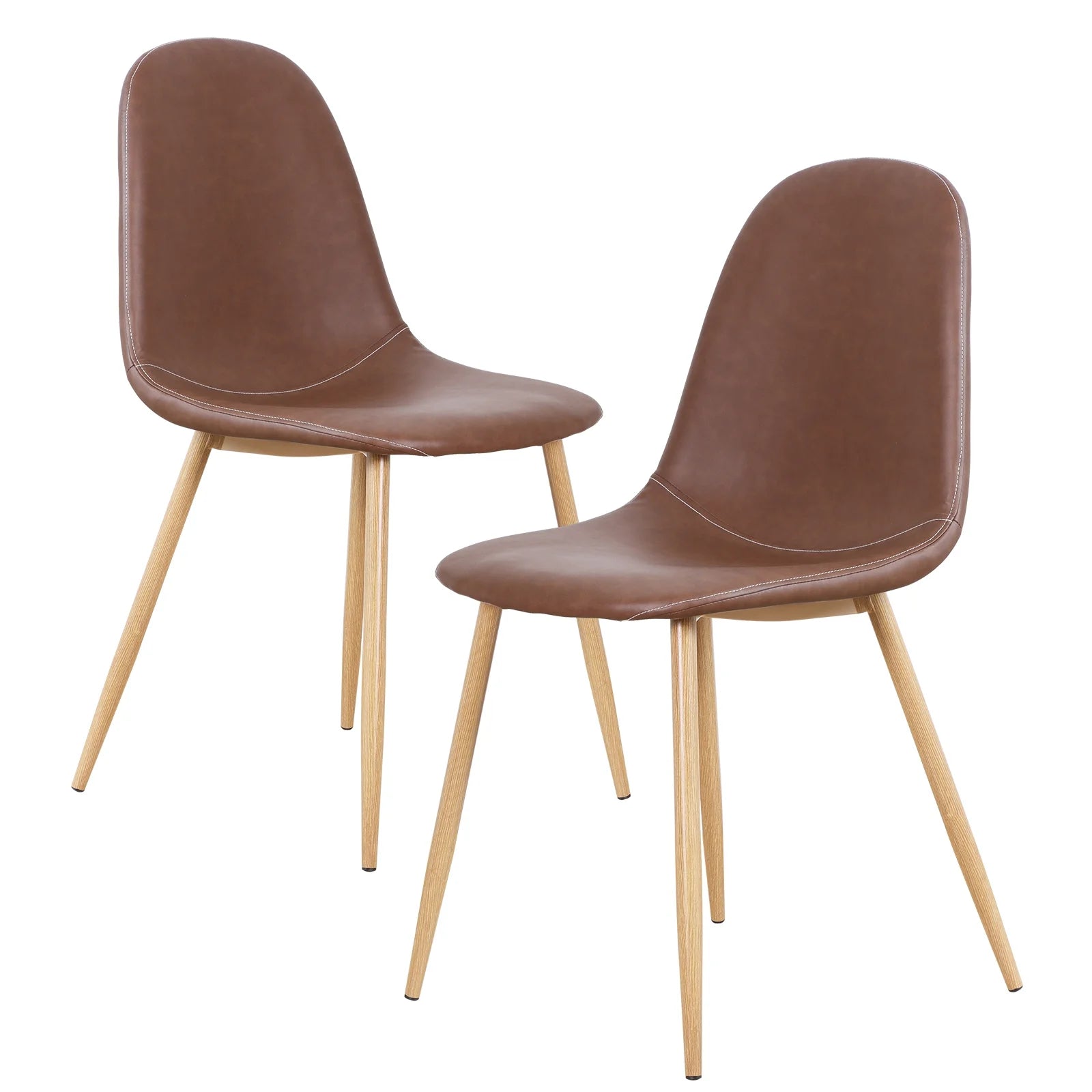 Brown PU Upholstered Dining Chair Set of 2 S2776