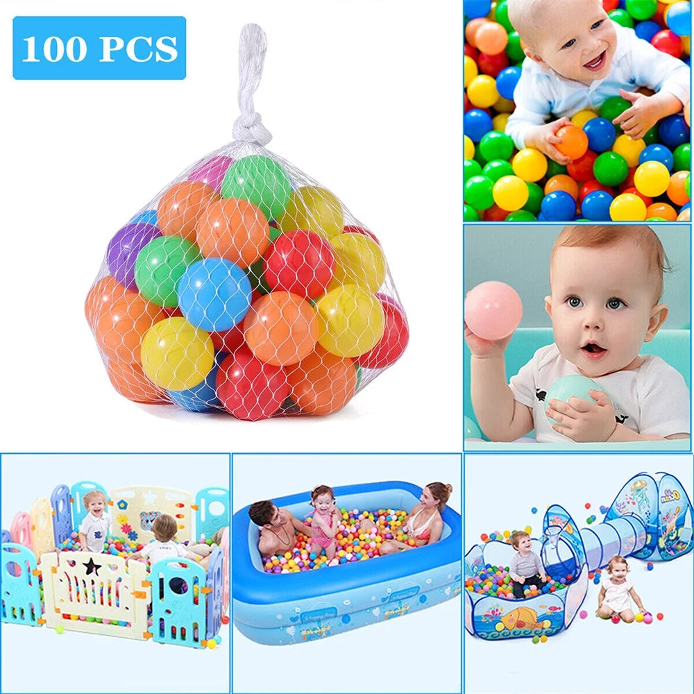 100 Pcs Plastic Ball Pit Balls with Storage Mesh Bag, Crush Proof Ocean Balls A288090