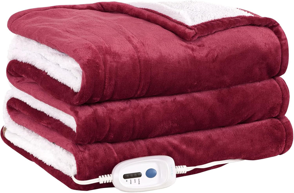 Blue 62 x 84 Electric Sherpa/Fleece Reversible Heating Blanket Throw Y2643