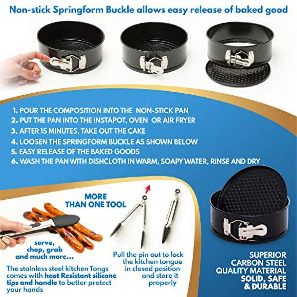 Pressure Cooker Accessories Set with Steamer Basket, Springform Pan, Silicone Gloves, Egg Bites Mold, Kitchen Tongs K315