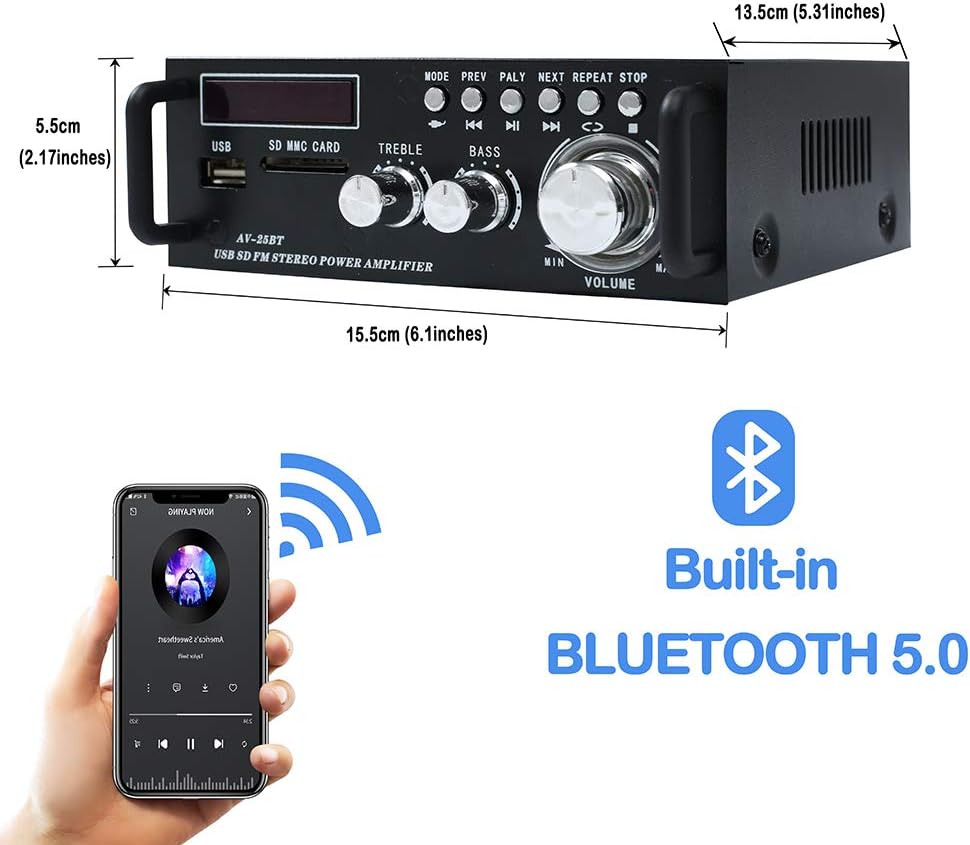 200W Bluetooth Stereo Amplifier with USB, SD Card, FM Radio, Remote Control X4463