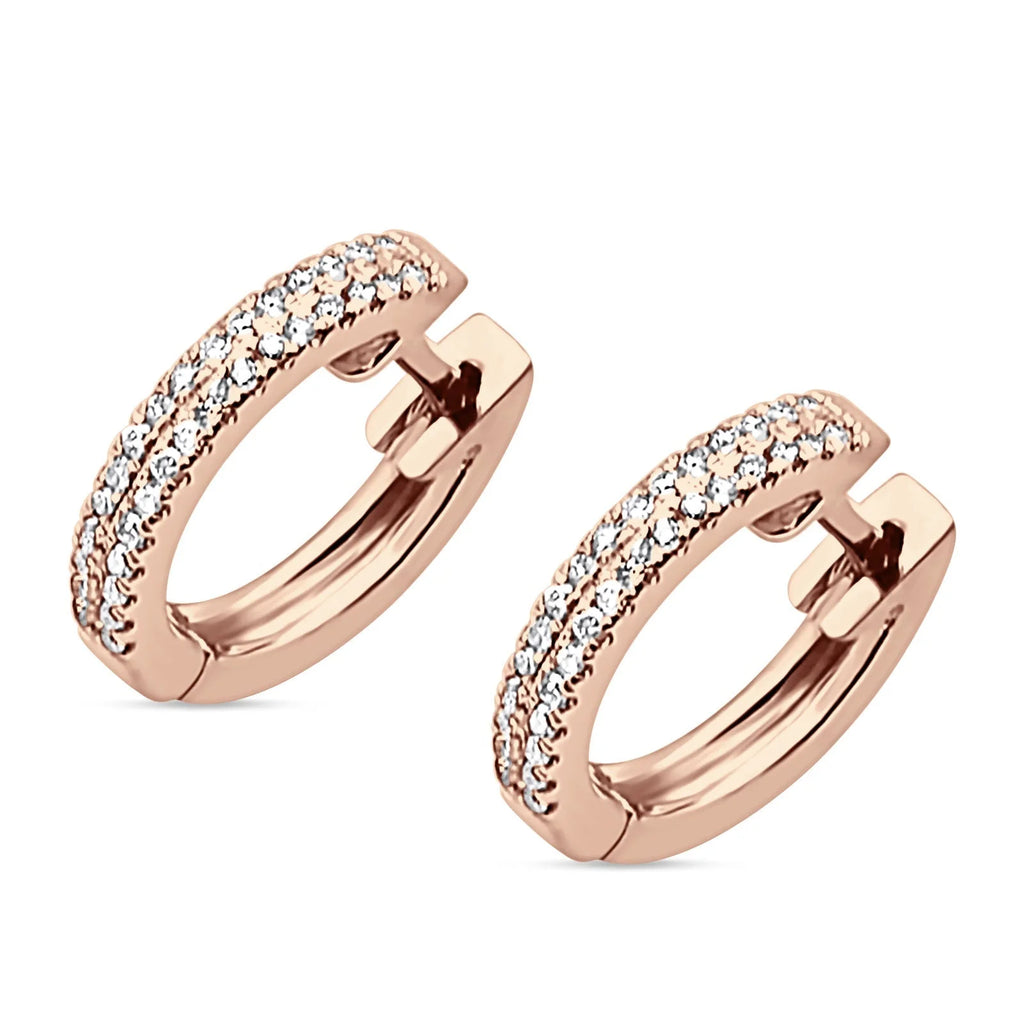 14K Rose Gold Hinged Huggie Hoop Diamond Stud Earrings H9612
