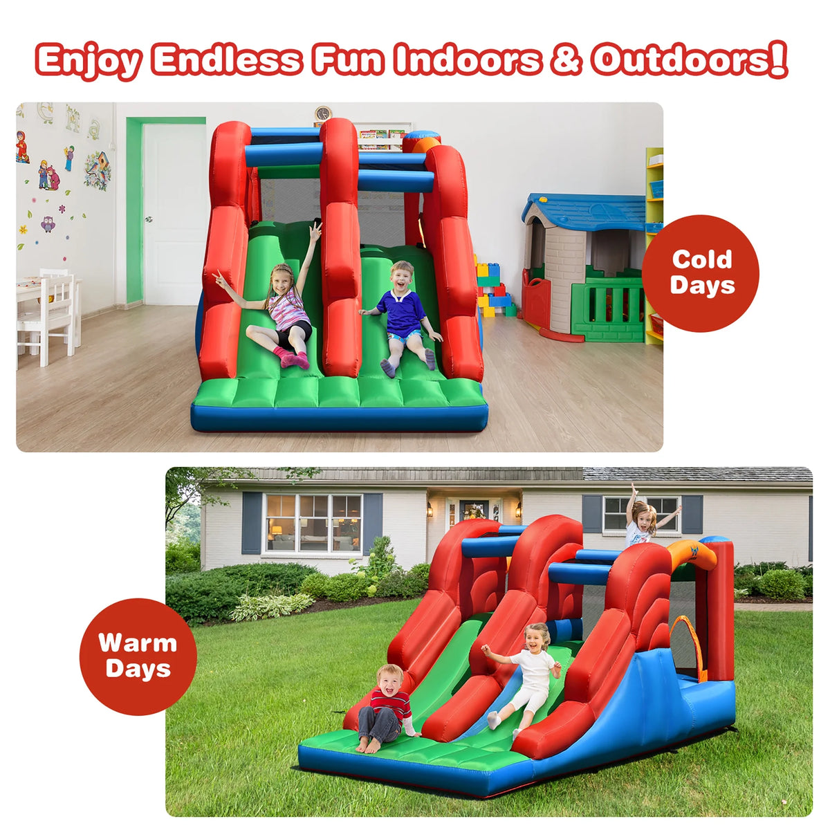 Inflatable Bounce House 3-in-1 Dual Slides Jumping Castle with 550W Blower T924