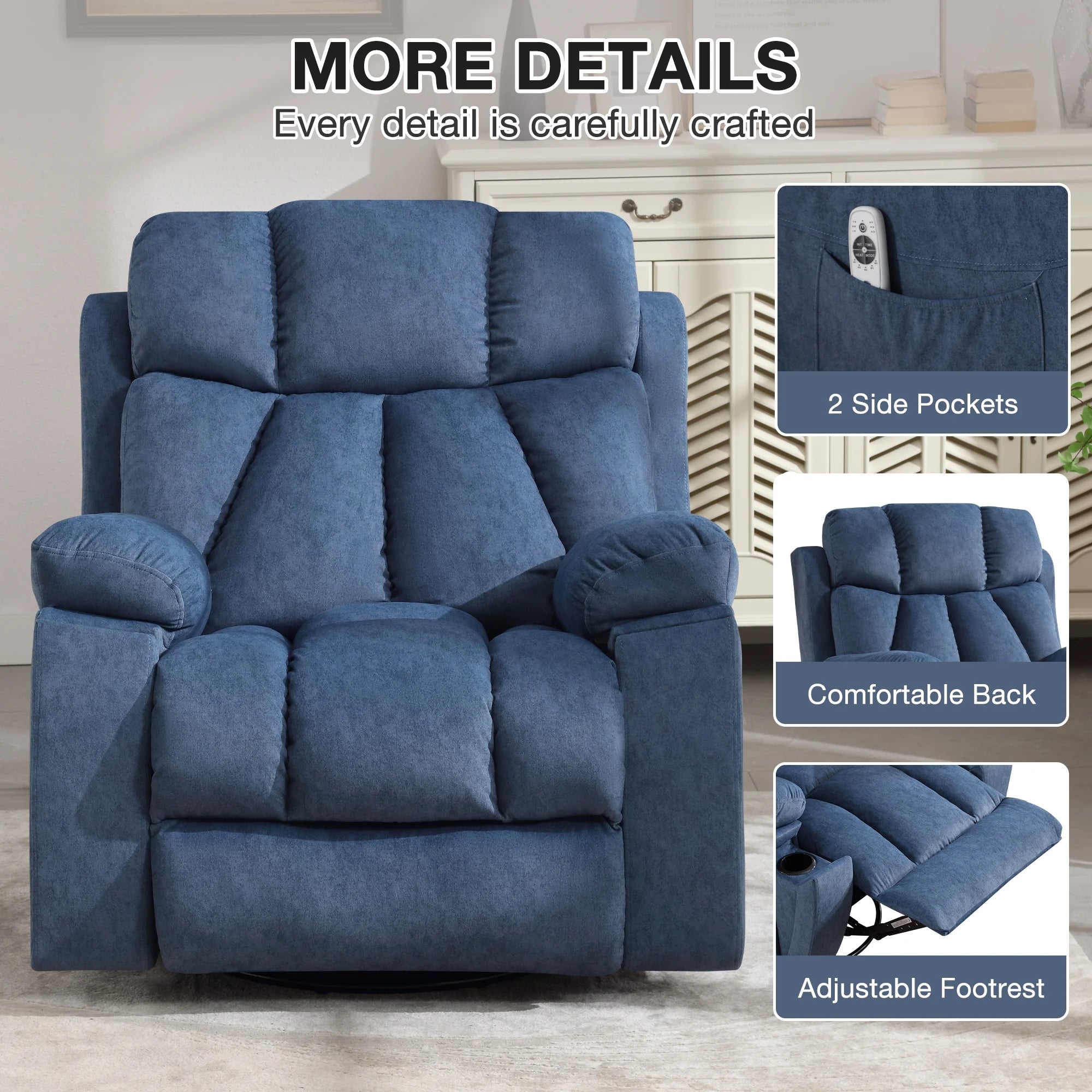 Blue Recliner Chair with Massage and Heat W22565