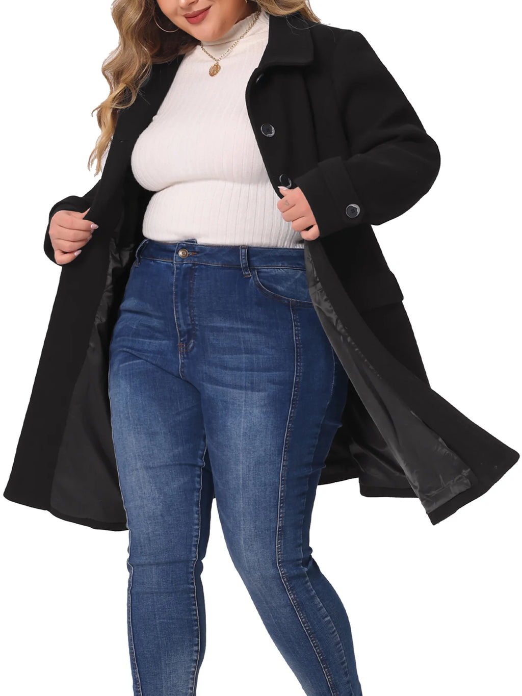 Plus Size Turndown Collar Long Coat G94497