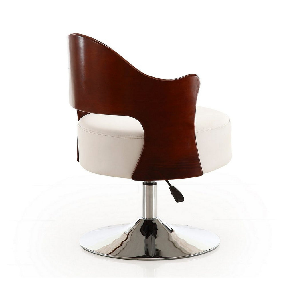 White and Polished Chrome Faux Leather Swivel Accent Chair J4669