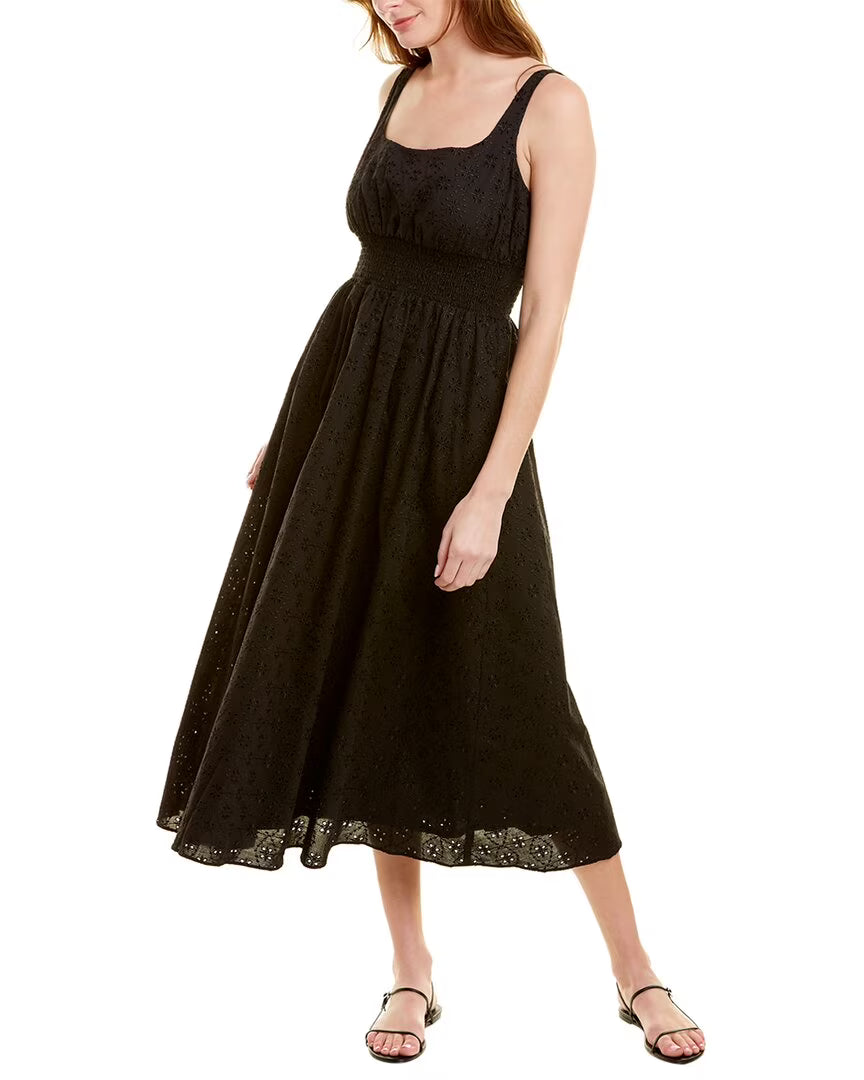 Floral Eyelet Midi Dress, Black V5604