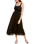 Floral Eyelet Midi Dress, Black V5604