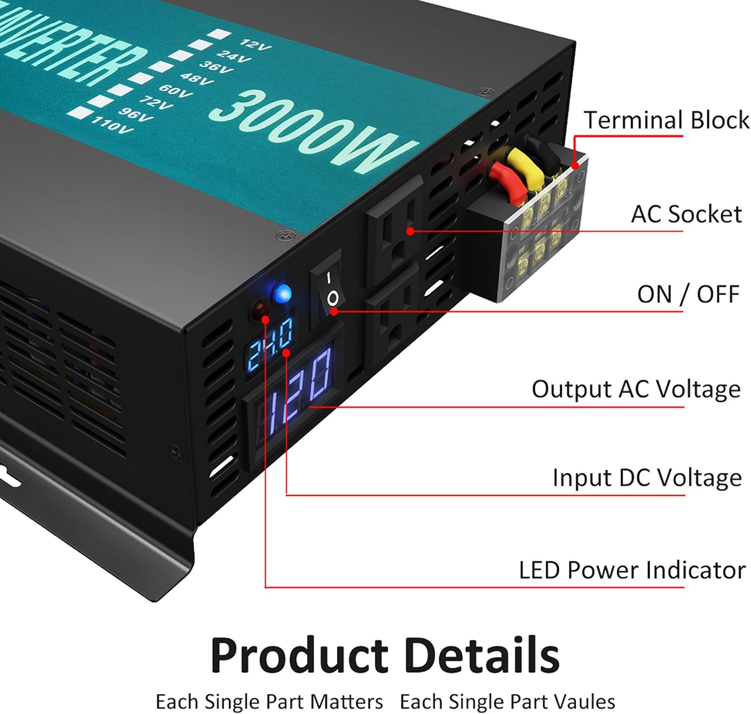 3000W 12V 110~120V Pure Sine Wave Power Inverter Q411648