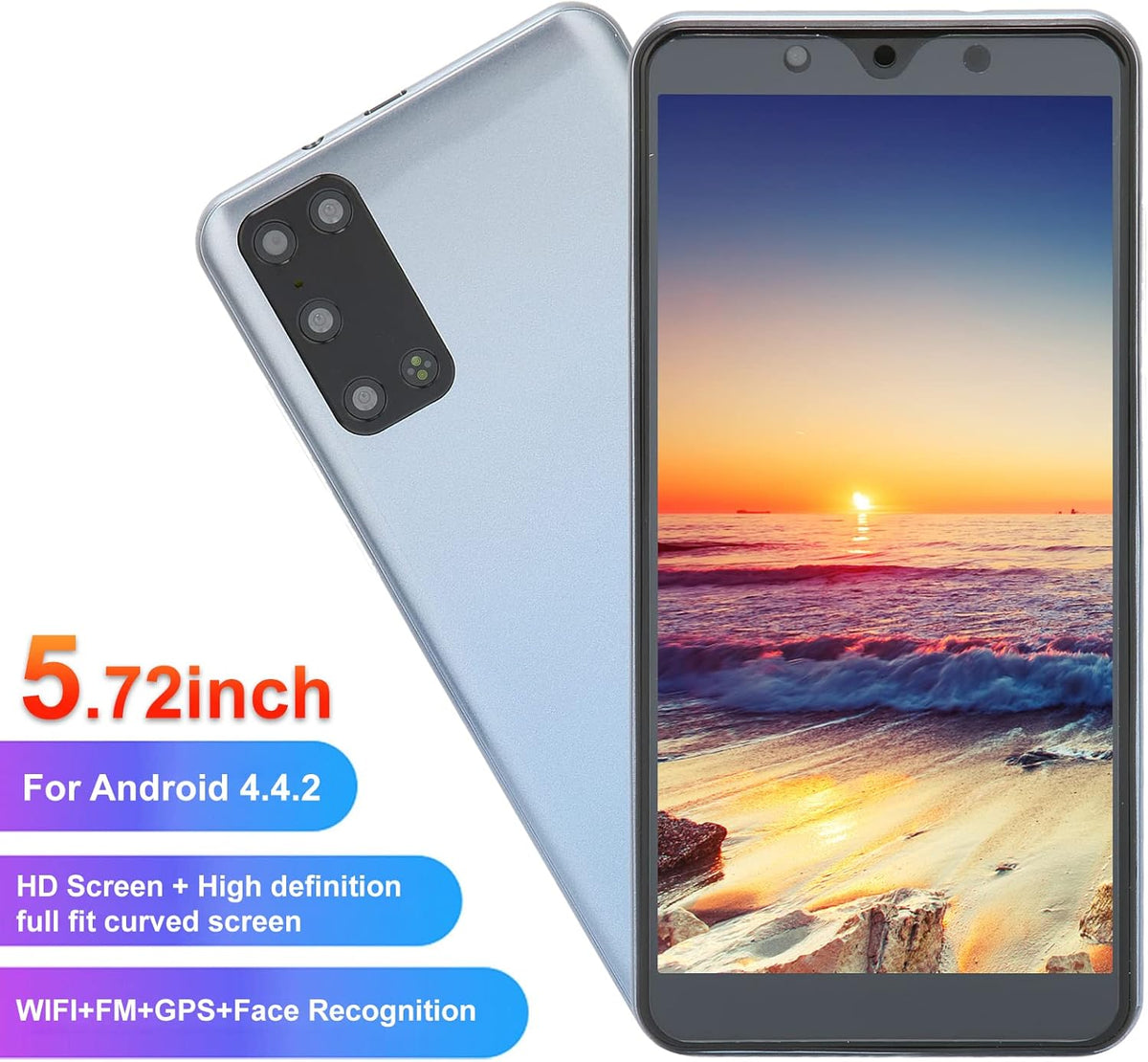 Grey 5.72" HD Curved Screen Dual SIM Smartphone, 512MB RAM + 4GB ROM, 1650mAh Battery, Pack of 2 J318
